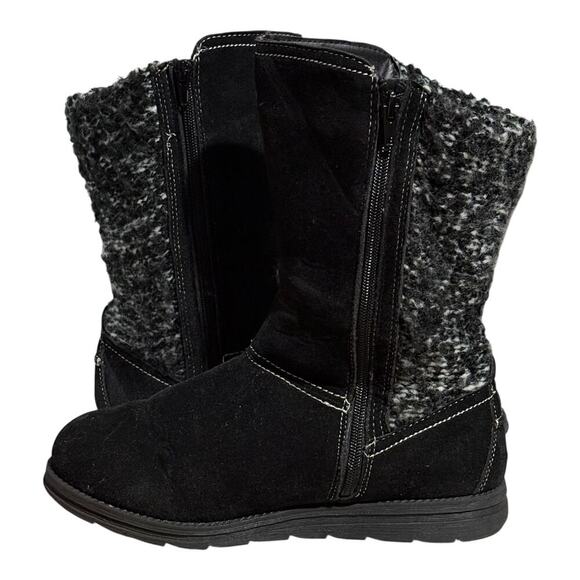 Muk Luks Black Knit Sweater Back Winter Boots Women's Size 10 Suede Faux Fur - Picture 6 of 8